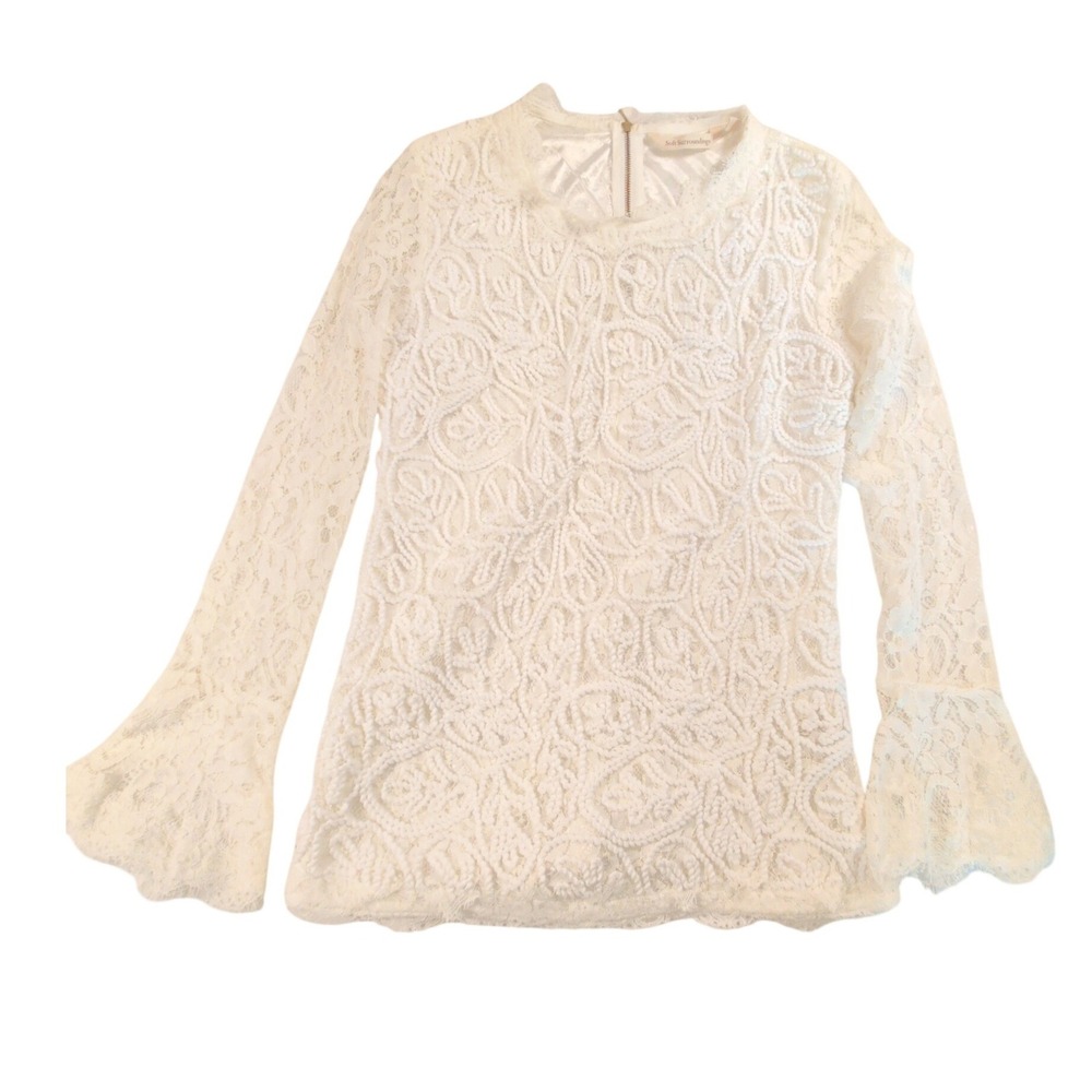 Soft Surroundings White Lilith Lace Bell Sleeve Textured Embroidery Lined Size S - Picture 12 of 12